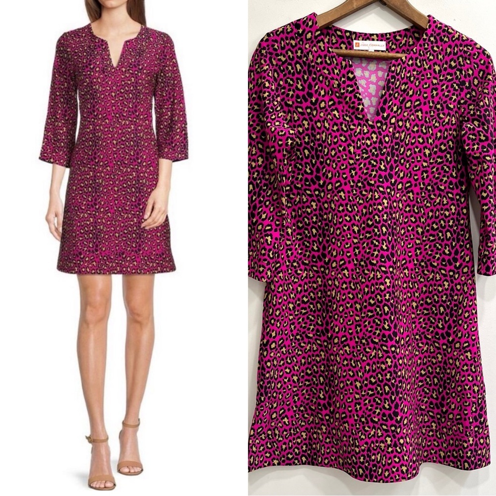 Jude Connally Fuchsia Leopard Print Shift Dress
